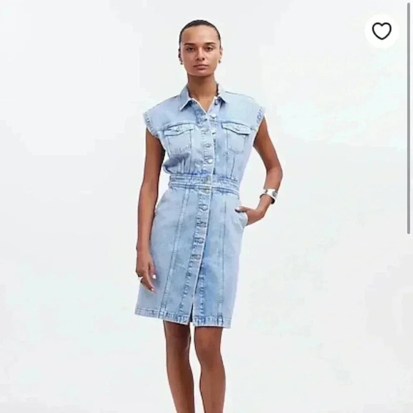 Madewell  EUC Denim Cap-Sleeve Shirt dress in Aquino Wash size 14 denim jean - Picture 2 of 9